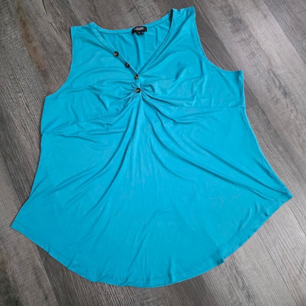 Rouge Womens Turquoise Blue Sleeveless V-Neck Tank Top Plus Size 4X